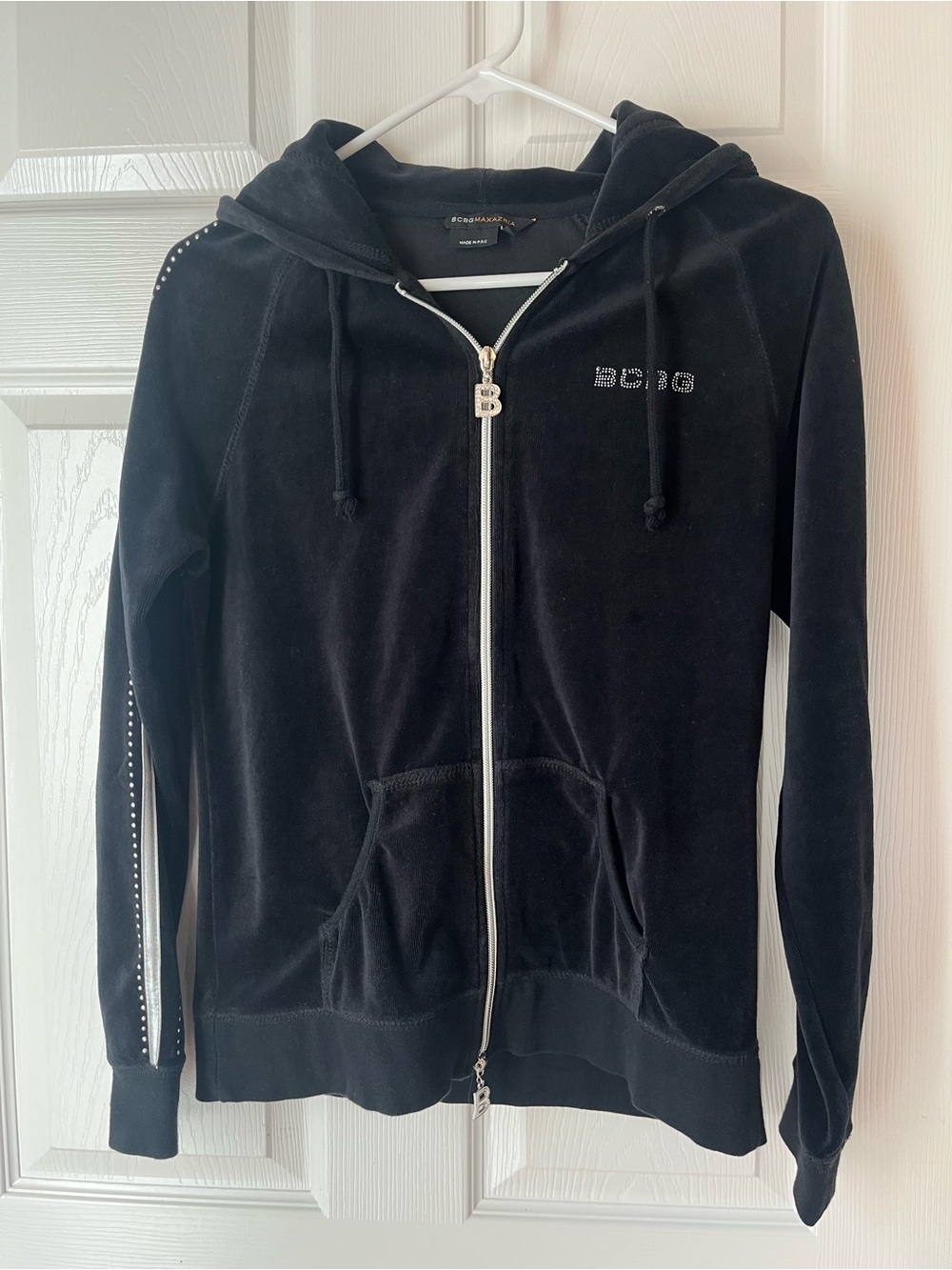 BCBG Black Velour Zip-Up Hoodie